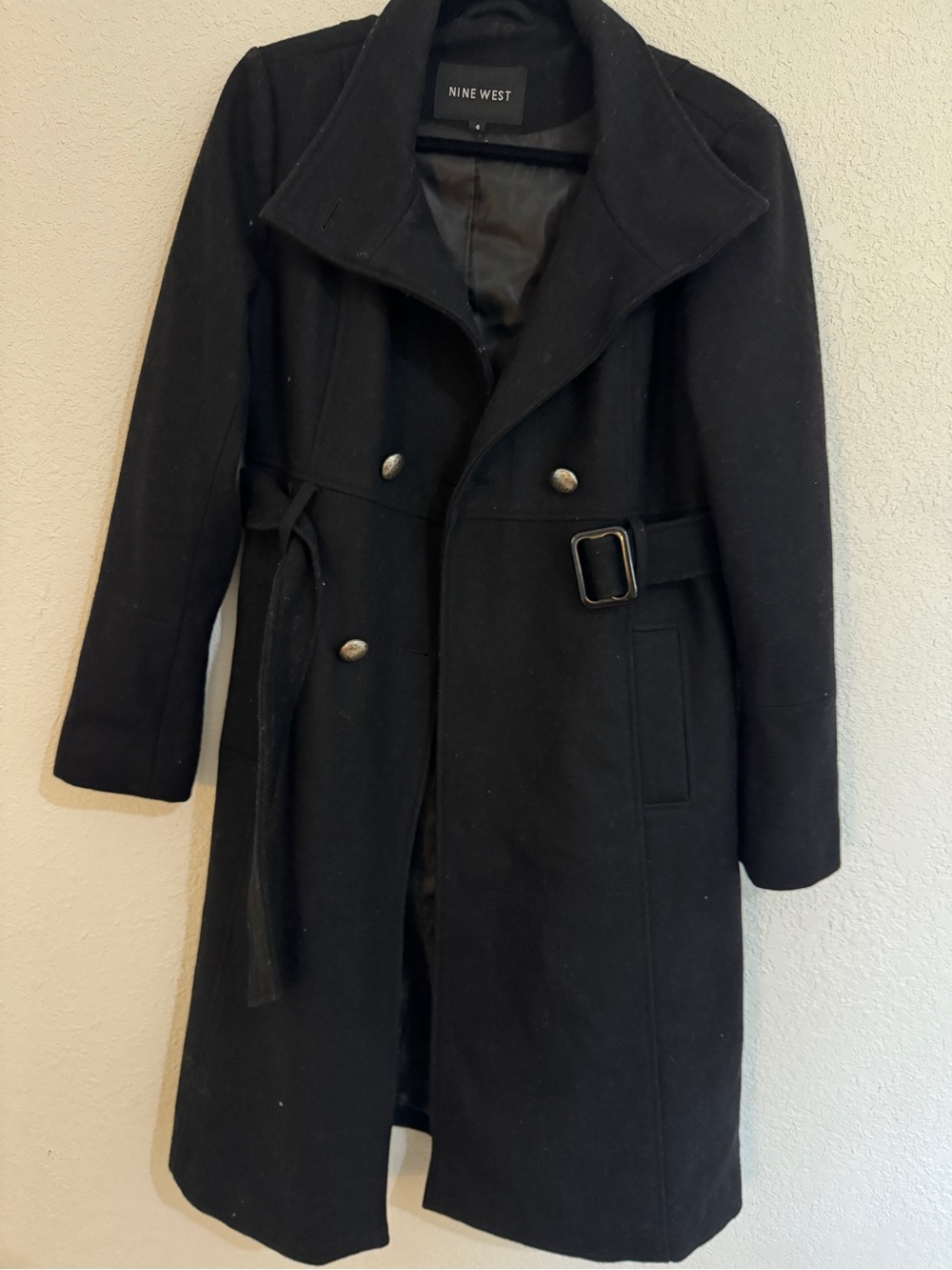 Nine West Black Double-Breasted Trench Coat with Belt